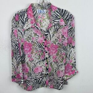Floral and Zebra Button Down Shirt - Pink